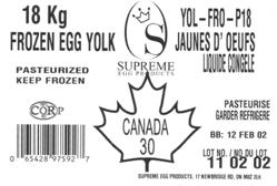 Frozen egg yolk 18 kg