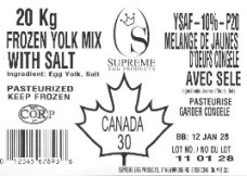 Frozen yolk mix with salt 20 kg